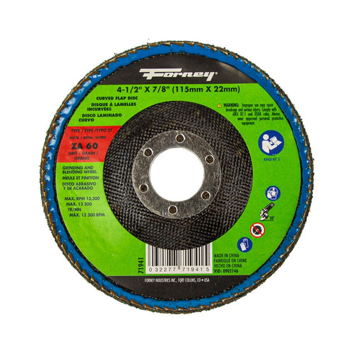 Forney Curved Edge Flap Disc, 4-1/2 in x 7/8 in, 60 Grit
