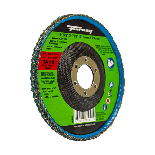 Forney Curved Edge Flap Disc, 4-1/2 in x 7/8 in, 60 Grit