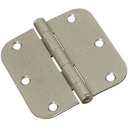 Door Hinge, Interior, Round-Edge, Satin Nickel, 3.5-In.