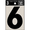 Address Numbers, 6, Black Vinyl, Adhesive, 3-In.