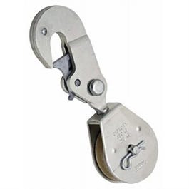 Latching Swivel Hook Single Pulley, Zinc, 2-In.